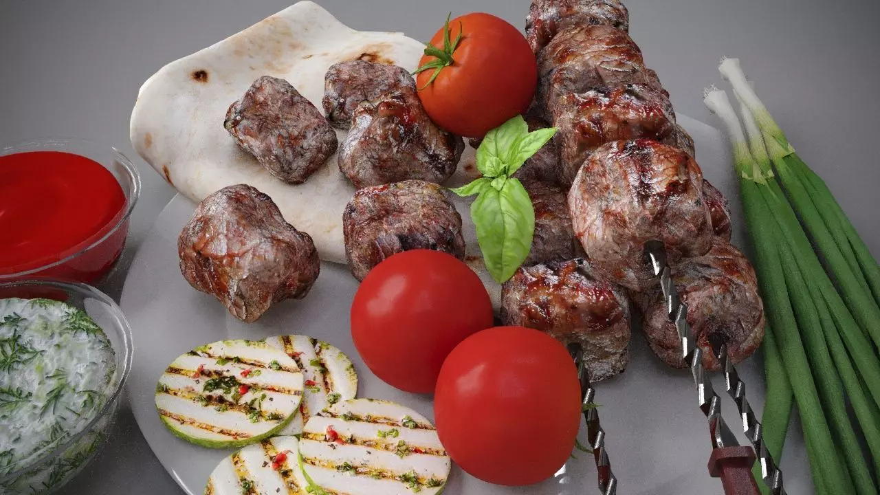 Grilled meat shashlik Barbecue 3D model_0