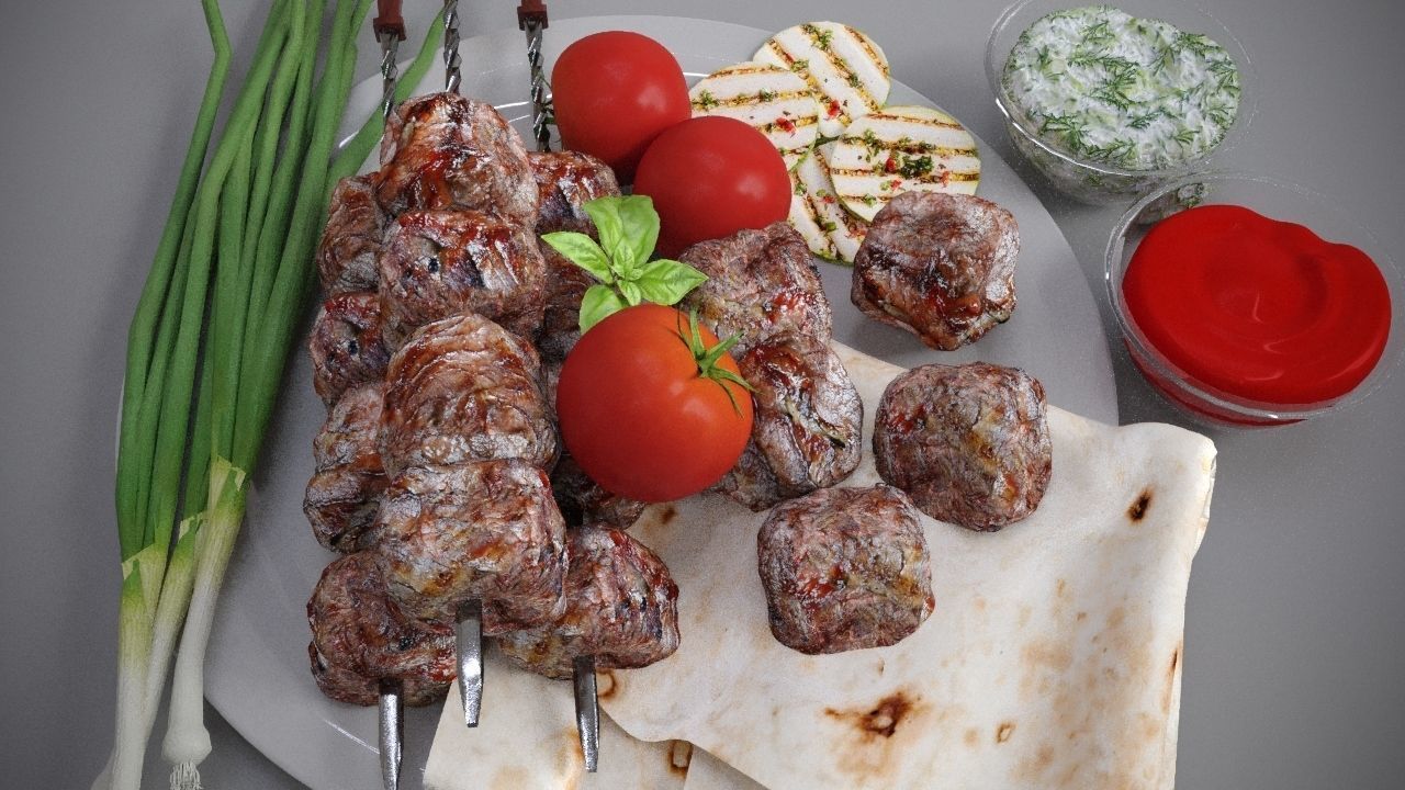 Grilled meat shashlik Barbecue 3D model_2