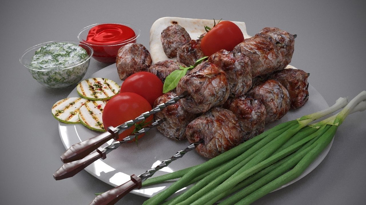 Grilled meat shashlik Barbecue 3D model_4