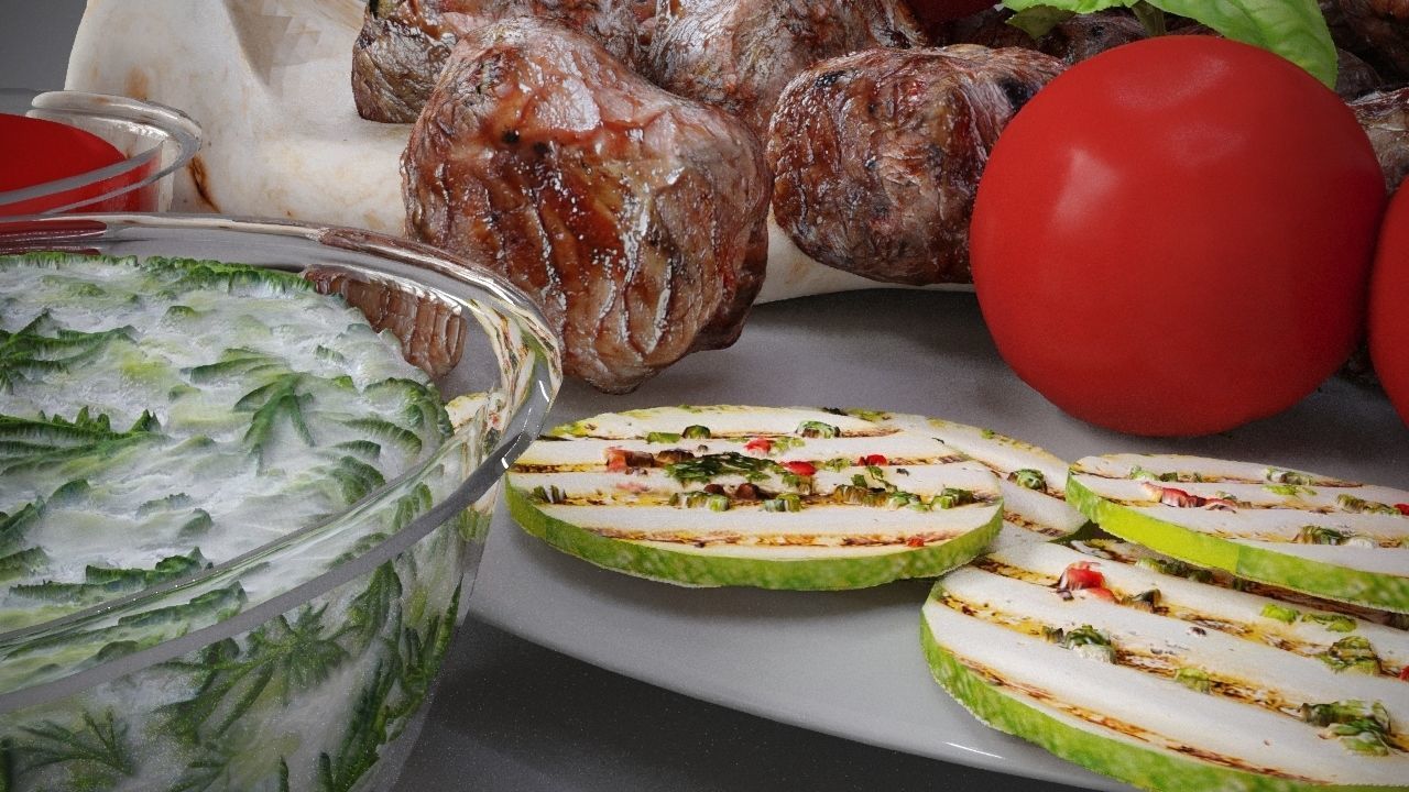 Grilled meat shashlik Barbecue 3D model_8