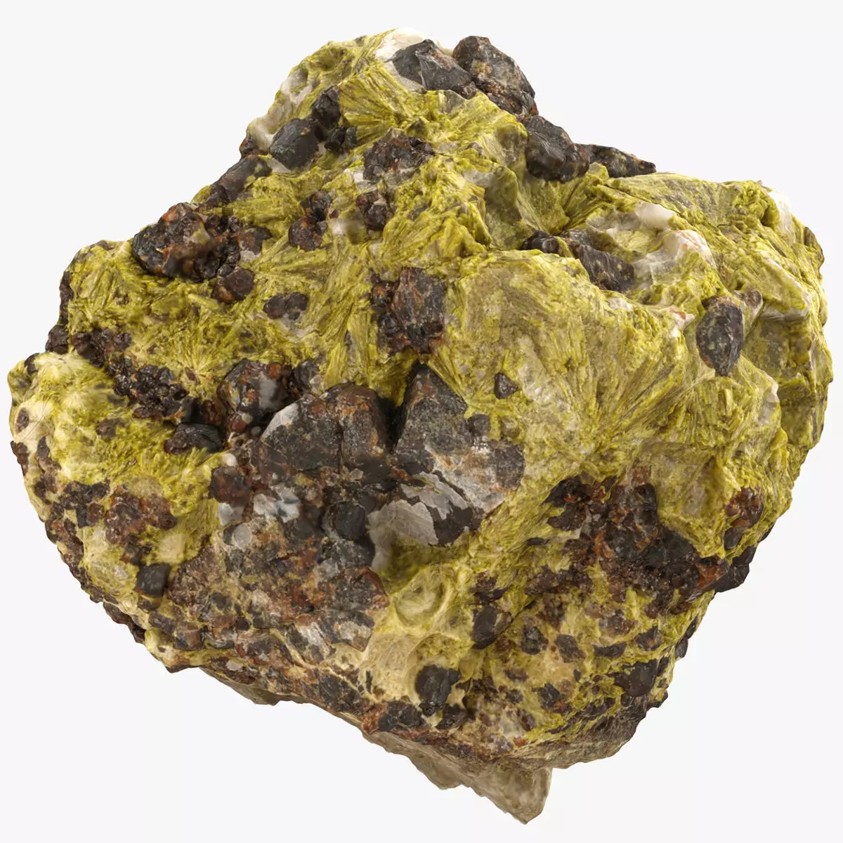 Feathery epidote with garnet Low-poly 3D model_0