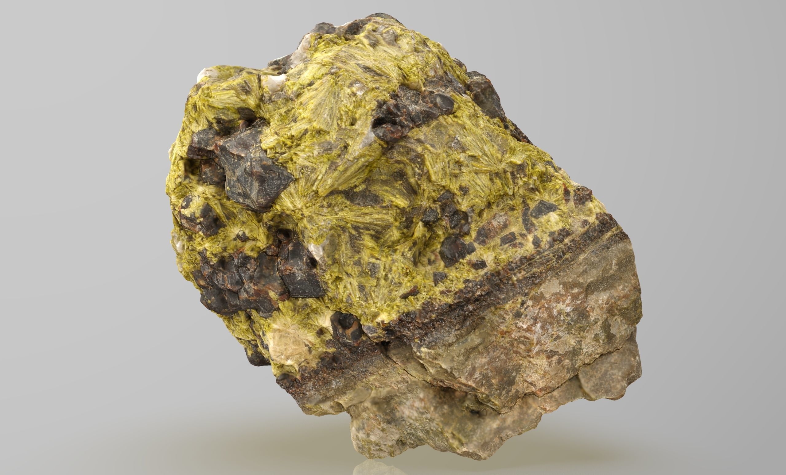 Feathery epidote with garnet Low-poly 3D model_4