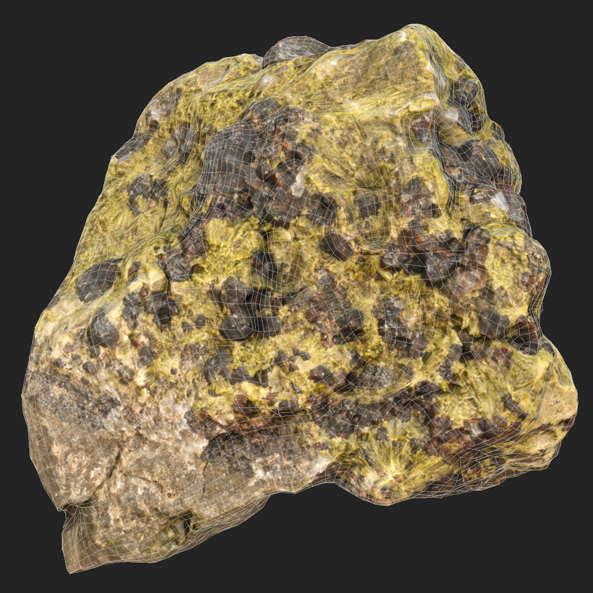 Feathery epidote with garnet Low-poly 3D model_6