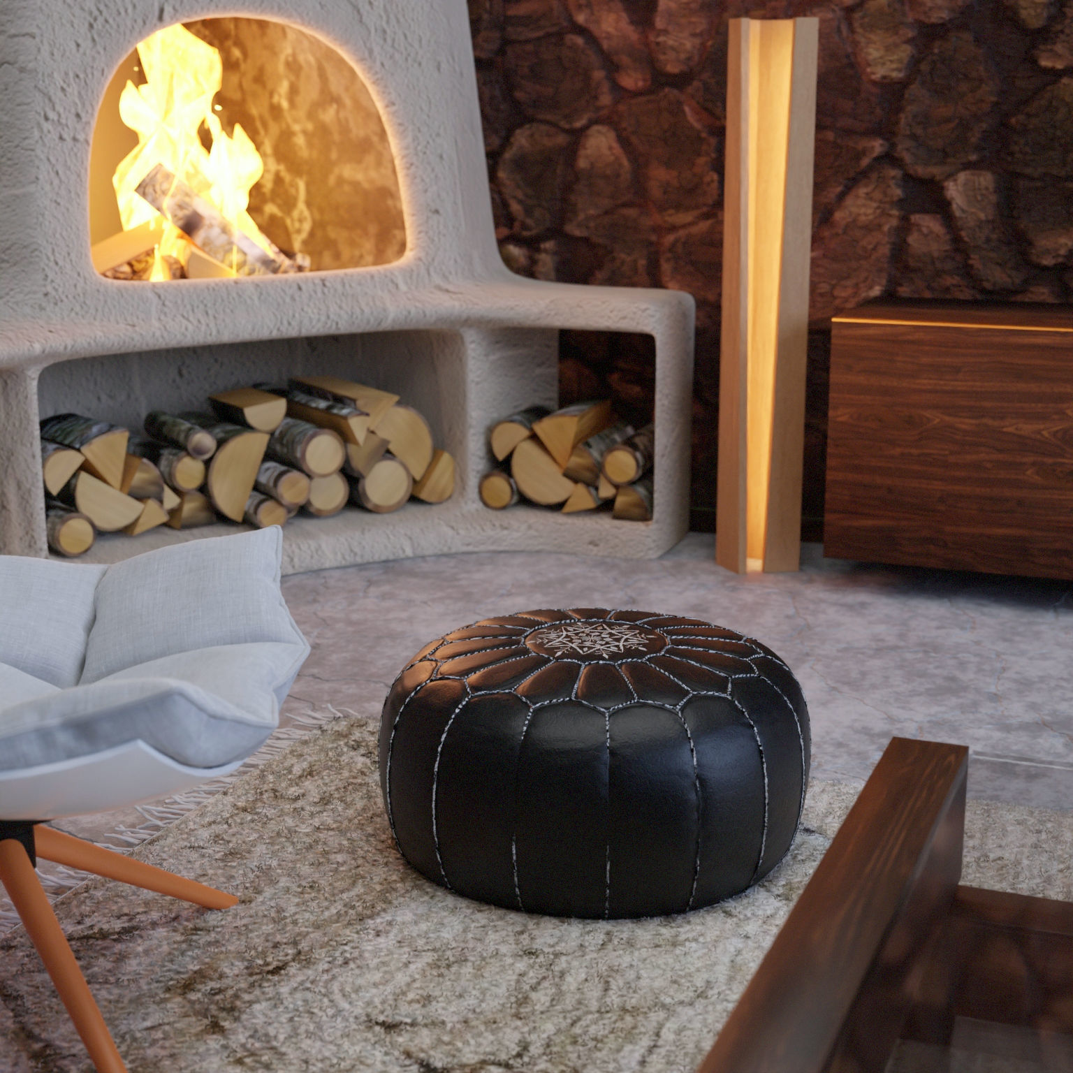 Moroccan Black pouf 3D model_2