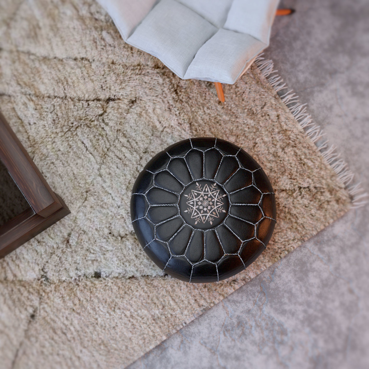 Moroccan Black pouf 3D model_1