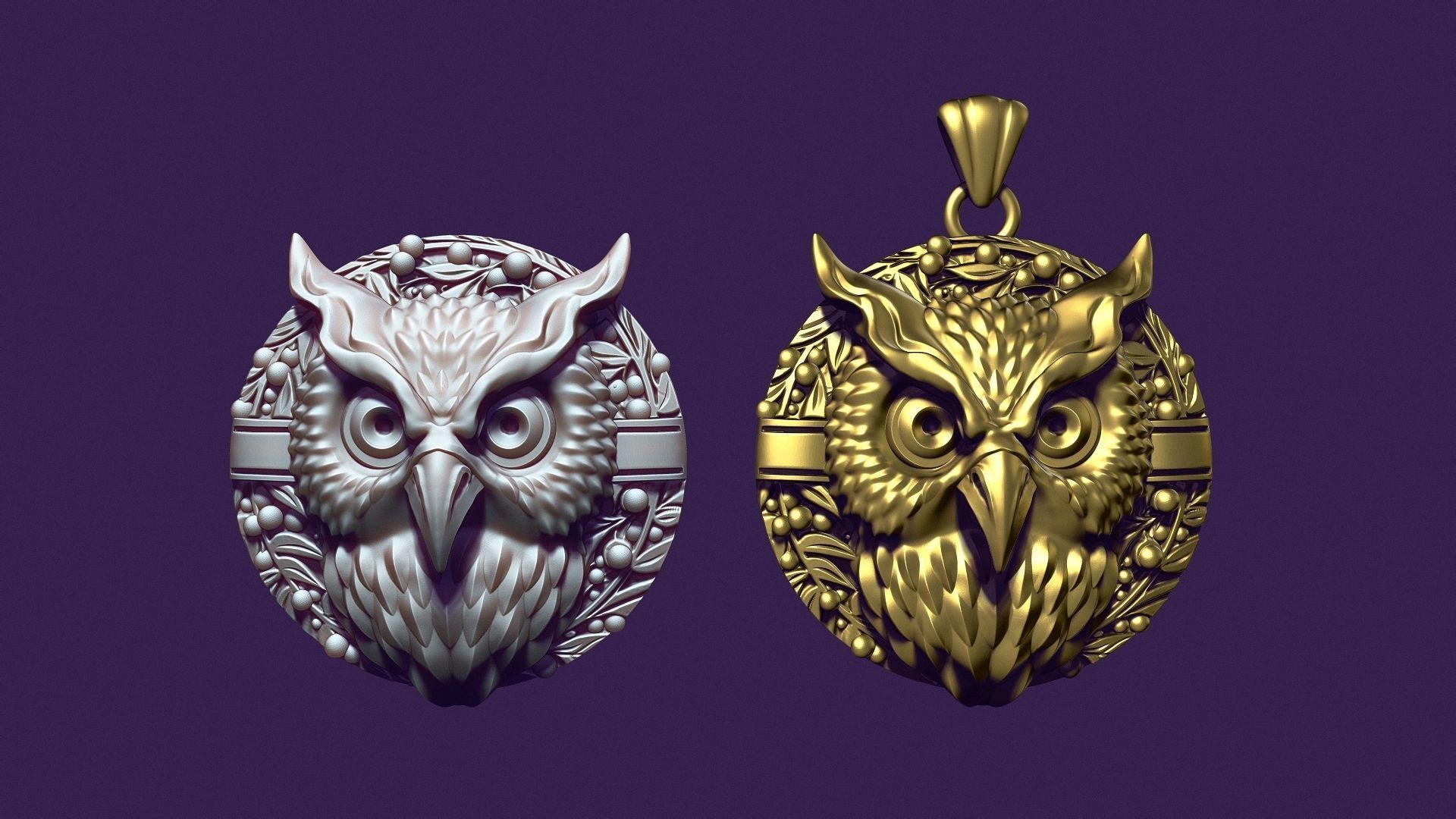 OWL medallion for casting 3D print model_5