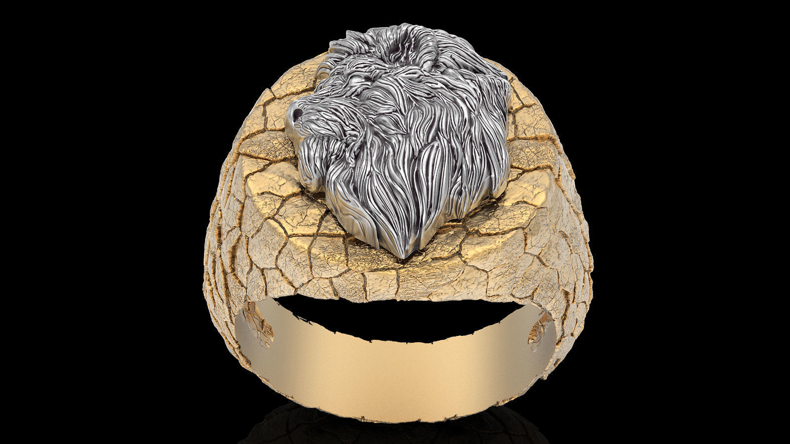 Rock  lion ring silver  gold jewelry 3D printable model 3D print model_1