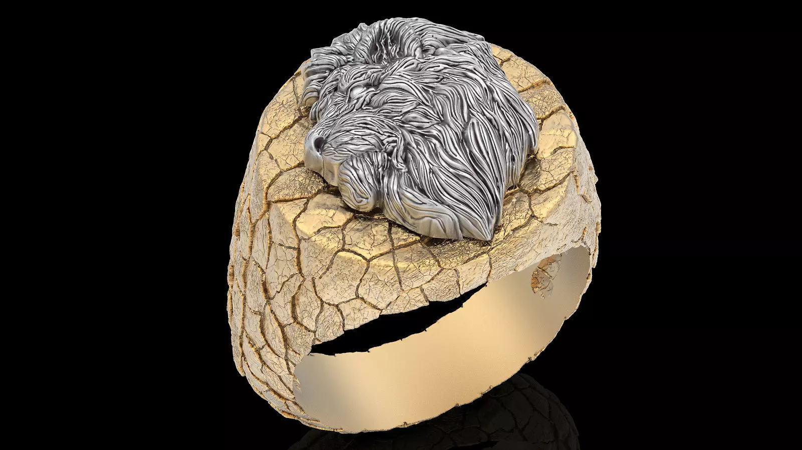 Rock  lion ring silver  gold jewelry 3D printable model 3D print model_0