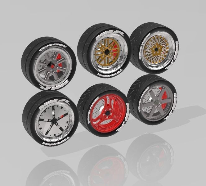 PACK OF 6 DIFFERENT JDM WHEELS AND TIRES FOR SCALE AUTOS 3D model 3D ...