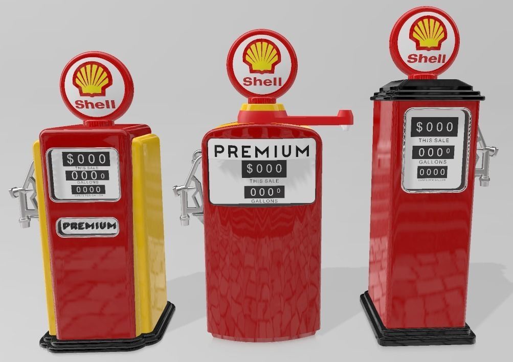 PACK OF 03 VINTAGE PETROL GAS FUEL PUMPS FOR DIORAMAS 3D print model_7
