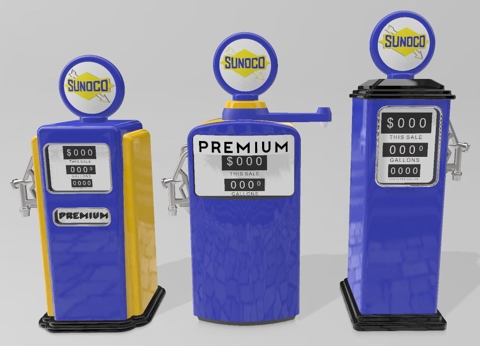 PACK OF 03 VINTAGE PETROL GAS FUEL PUMPS FOR DIORAMAS 3D print model_9