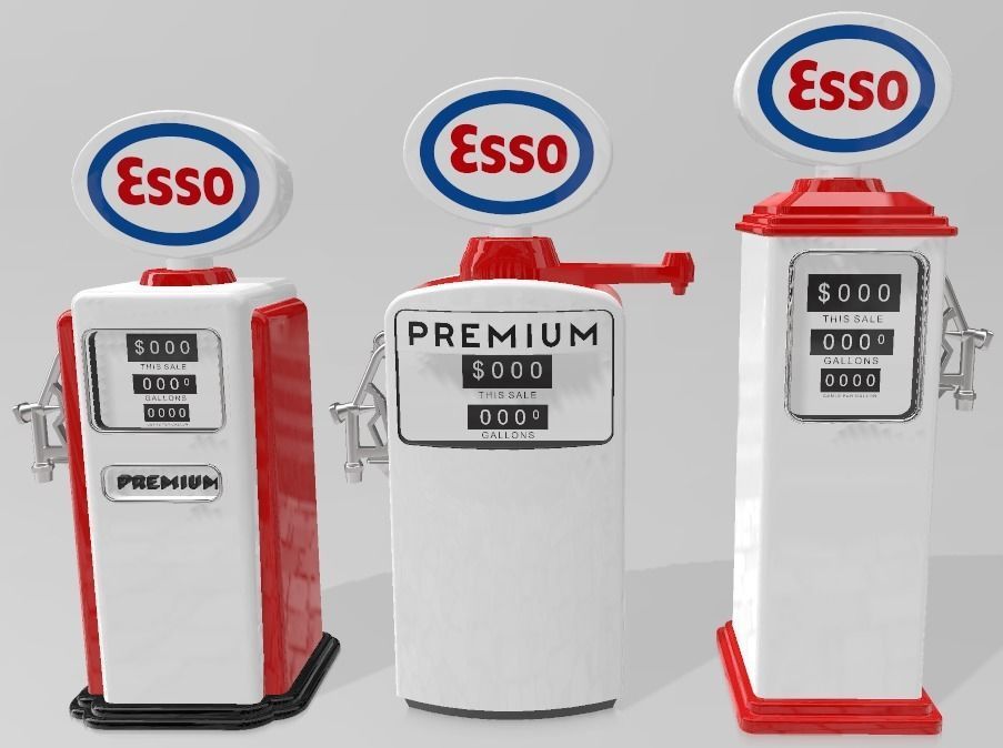 PACK OF 03 VINTAGE PETROL GAS FUEL PUMPS FOR DIORAMAS 3D print model_8