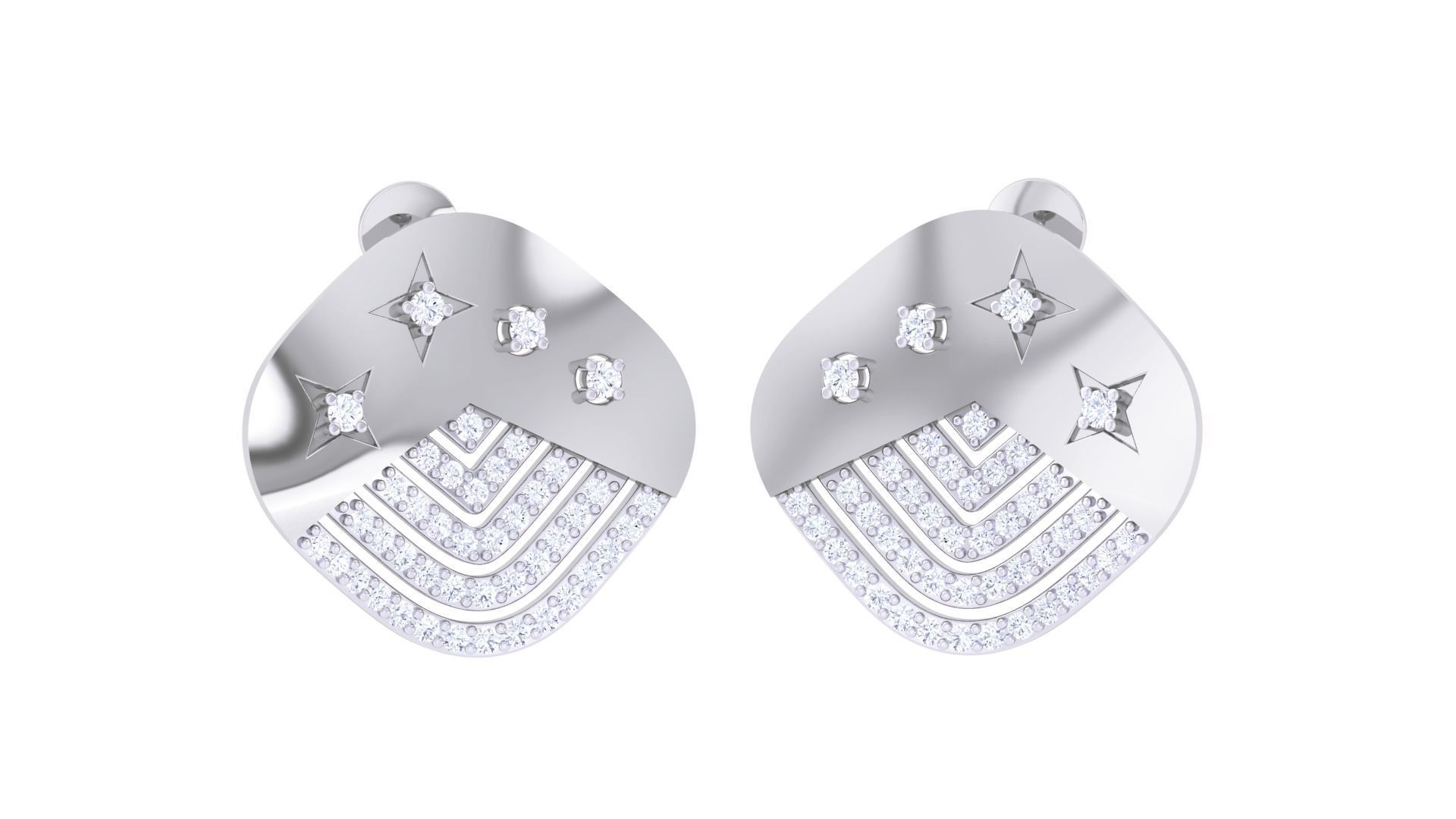 Star Diamond Head Women Pendant Earrings set 3dm stl obj gltf 3D print model_2