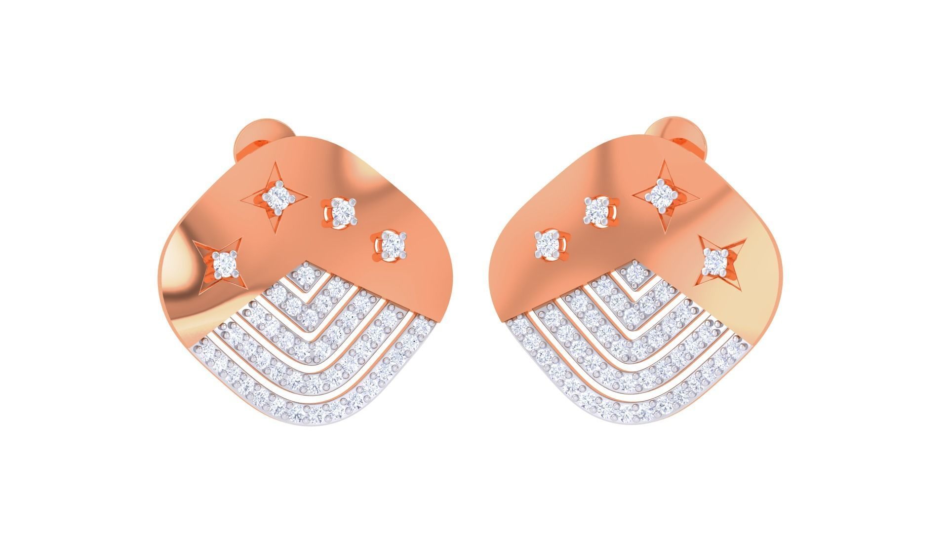 Star Diamond Head Women Pendant Earrings set 3dm stl obj gltf 3D print model_7