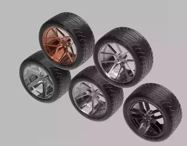 PACK OF 05 20in WHEELS AND 6 TIRES FOR SCALE AUTOS AND DIORAMAS 3D print model PACK OF 05 20in WHEELS AND 6 TIRES FOR SCALE AUTOS AND DIORAMAS 3D print model