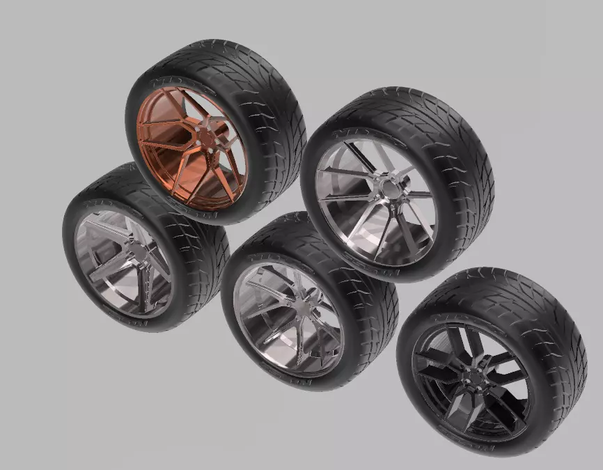 PACK OF 05 20in WHEELS AND 6 TIRES FOR SCALE AUTOS AND DIORAMAS 3D print model_0