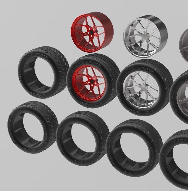 PACK OF 05 20in WHEELS AND 6 TIRES FOR SCALE AUTOS AND DIORAMAS 3D print model_18