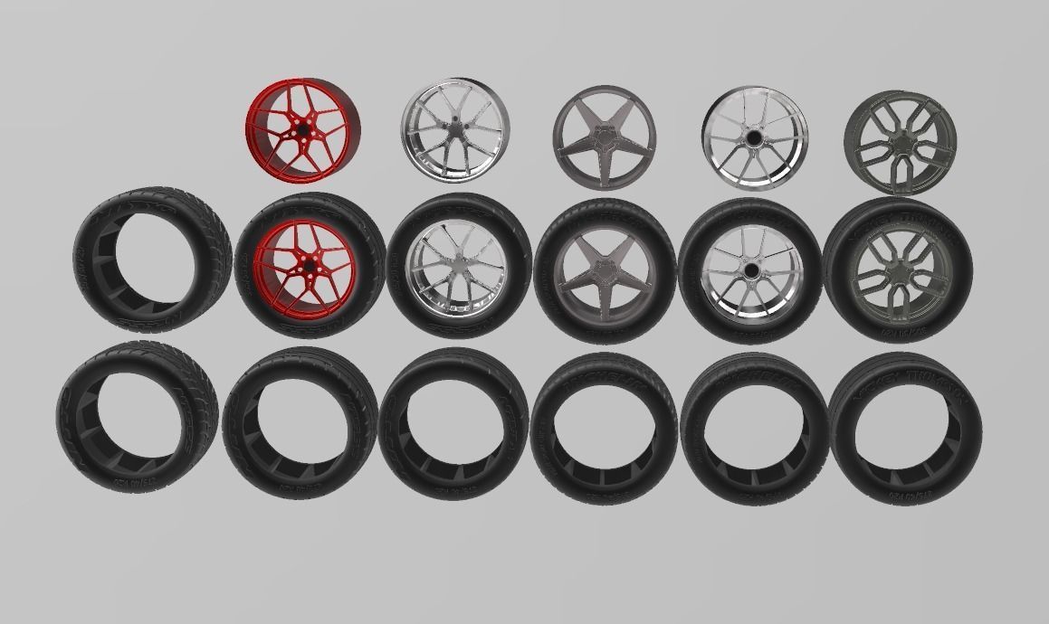 PACK OF 05 20in WHEELS AND 6 TIRES FOR SCALE AUTOS AND DIORAMAS 3D print model_2
