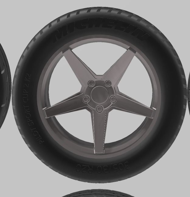 PACK OF 05 20in WHEELS AND 6 TIRES FOR SCALE AUTOS AND DIORAMAS 3D print model_19
