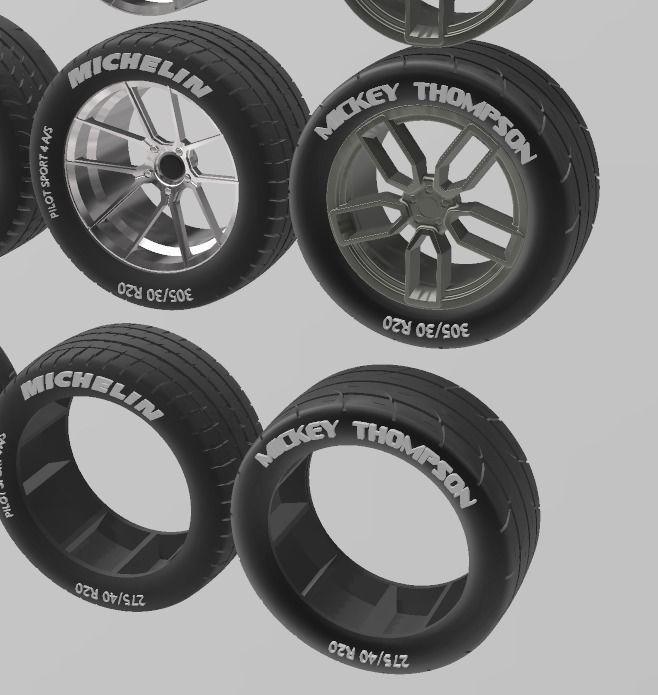 PACK OF 05 20in WHEELS AND 6 TIRES FOR SCALE AUTOS AND DIORAMAS 3D print model_5