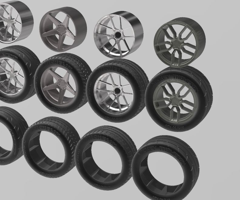 PACK OF 05 20in WHEELS AND 6 TIRES FOR SCALE AUTOS AND DIORAMAS 3D print model_24