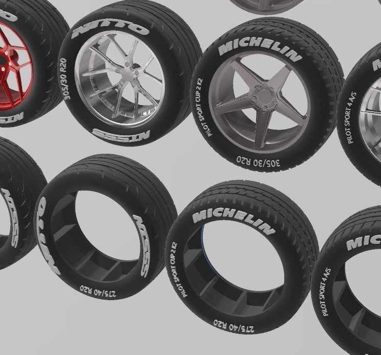 PACK OF 05 20in WHEELS AND 6 TIRES FOR SCALE AUTOS AND DIORAMAS 3D print model_6