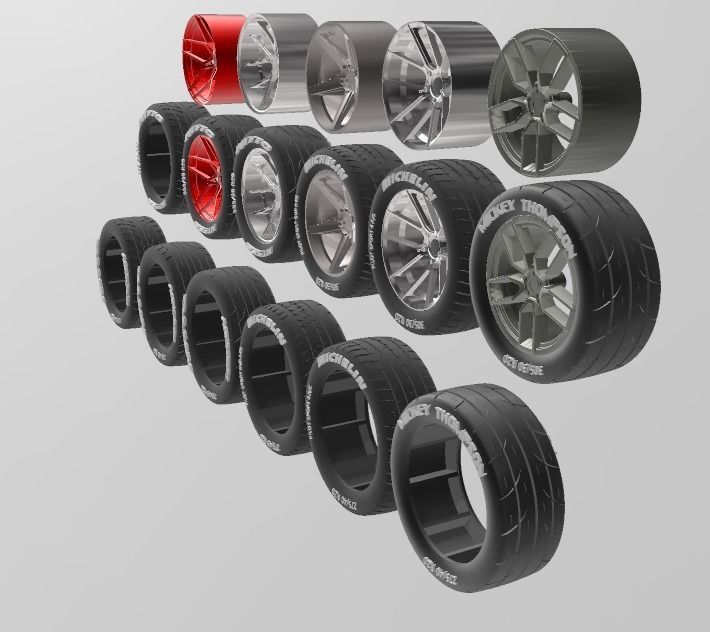 PACK OF 05 20in WHEELS AND 6 TIRES FOR SCALE AUTOS AND DIORAMAS 3D print model_3