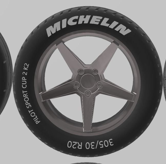 PACK OF 05 20in WHEELS AND 6 TIRES FOR SCALE AUTOS AND DIORAMAS 3D print model_13