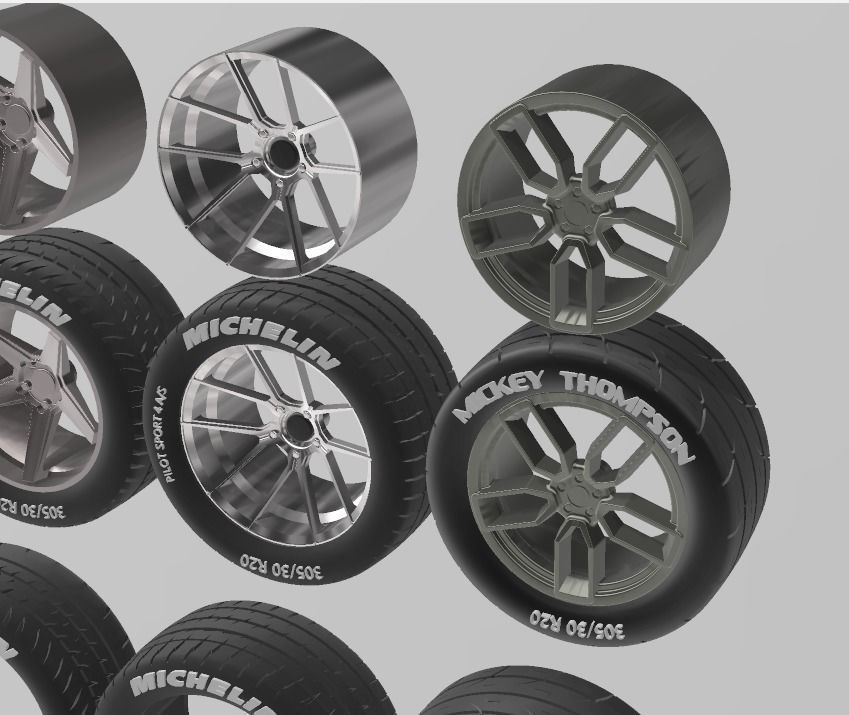 PACK OF 05 20in WHEELS AND 6 TIRES FOR SCALE AUTOS AND DIORAMAS 3D print model_4