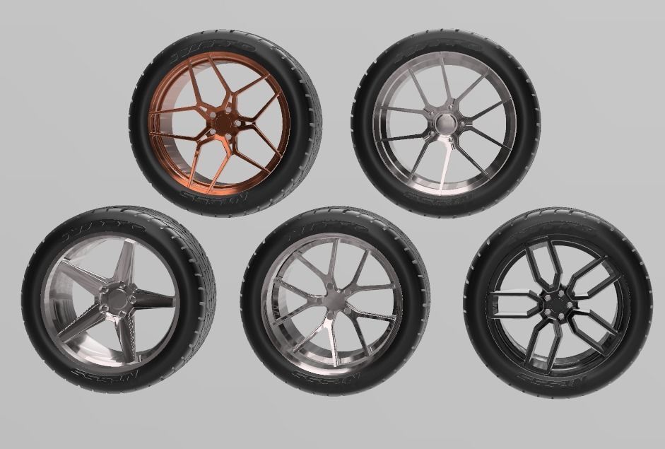 PACK OF 05 20in WHEELS AND 6 TIRES FOR SCALE AUTOS AND DIORAMAS 3D print model_1