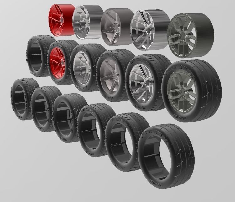 PACK OF 05 20in WHEELS AND 6 TIRES FOR SCALE AUTOS AND DIORAMAS 3D print model_27