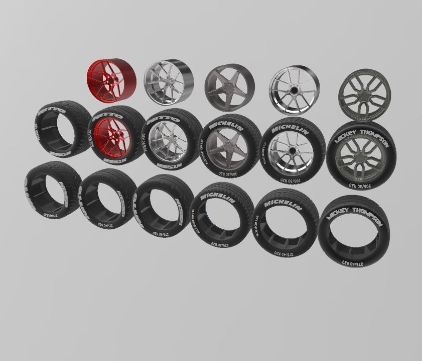 PACK OF 05 20in WHEELS AND 6 TIRES FOR SCALE AUTOS AND DIORAMAS 3D print model_29