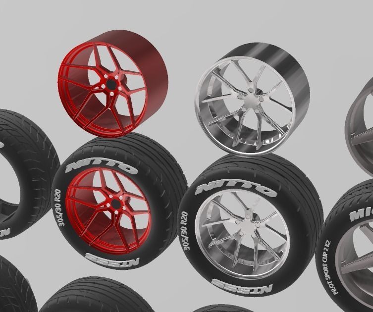 PACK OF 05 20in WHEELS AND 6 TIRES FOR SCALE AUTOS AND DIORAMAS 3D print model_8