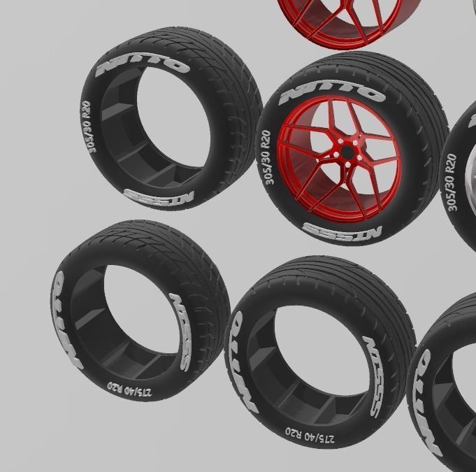 PACK OF 05 20in WHEELS AND 6 TIRES FOR SCALE AUTOS AND DIORAMAS 3D print model_7