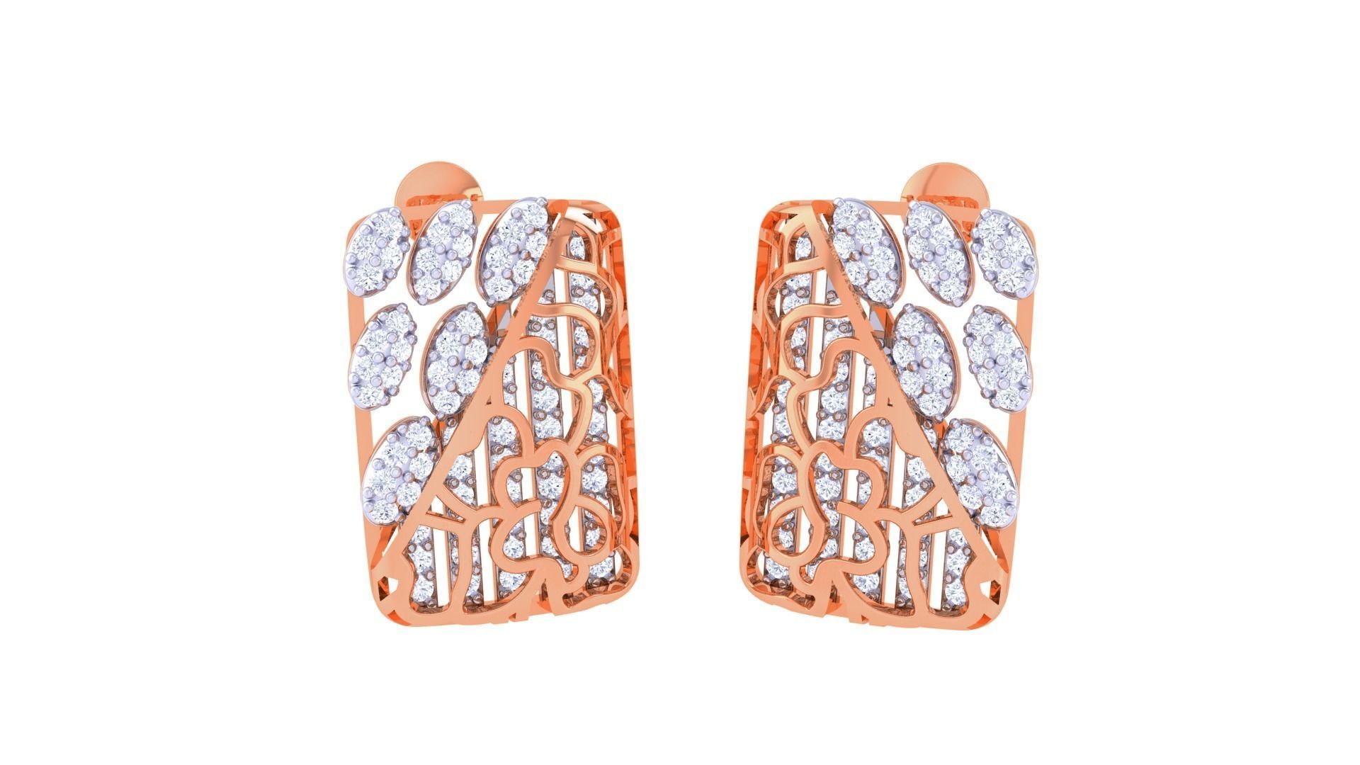 Wave Diamond Head Women Pendant Earrings set 3dm stl obj gltf 3D print model_7