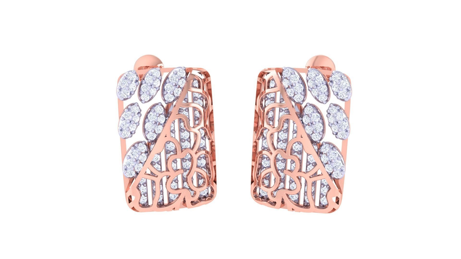 Wave Diamond Head Women Pendant Earrings set 3dm stl obj gltf 3D print model_3