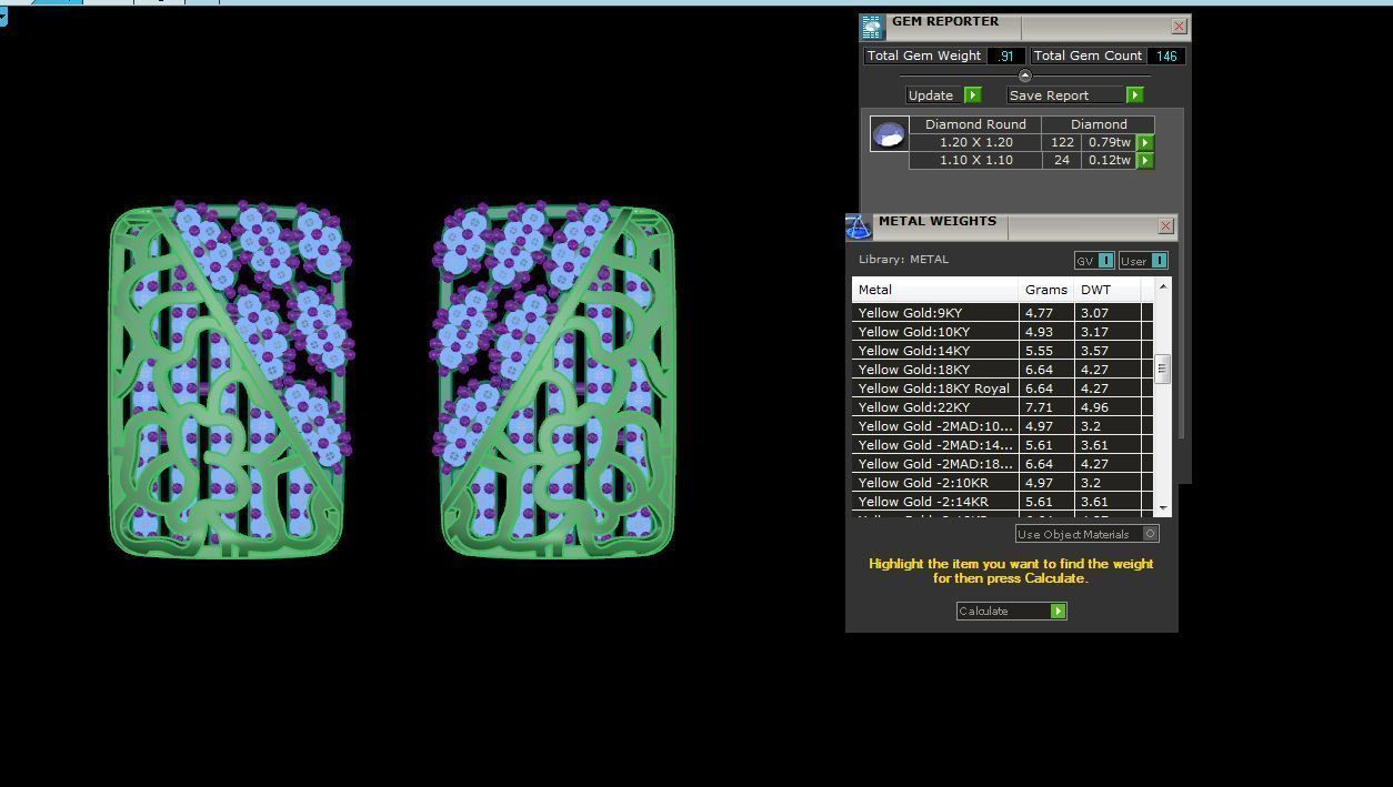 Wave Diamond Head Women Pendant Earrings set 3dm stl obj gltf 3D print model_4