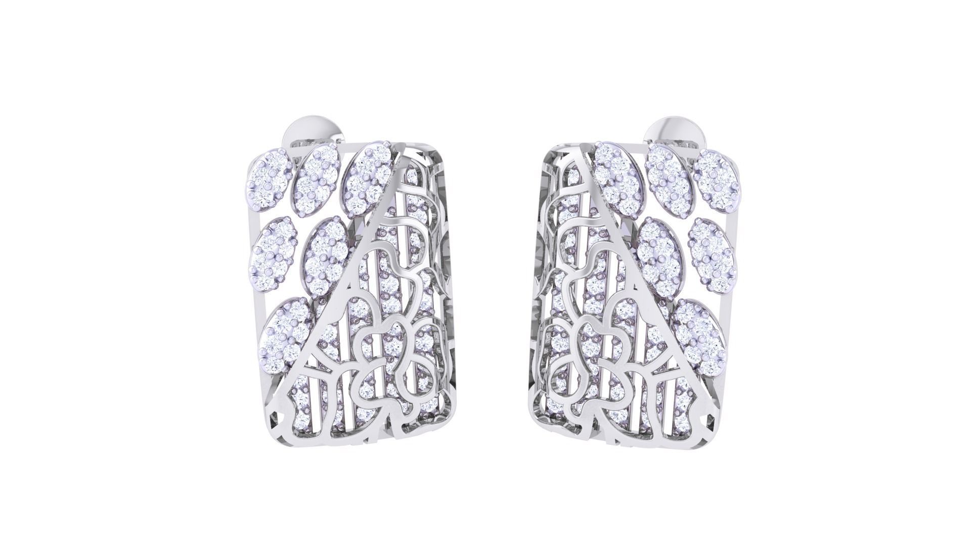 Wave Diamond Head Women Pendant Earrings set 3dm stl obj gltf 3D print model_2