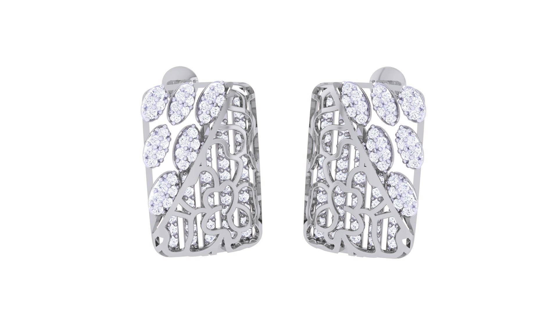 Wave Diamond Head Women Pendant Earrings set 3dm stl obj gltf 3D print model_6