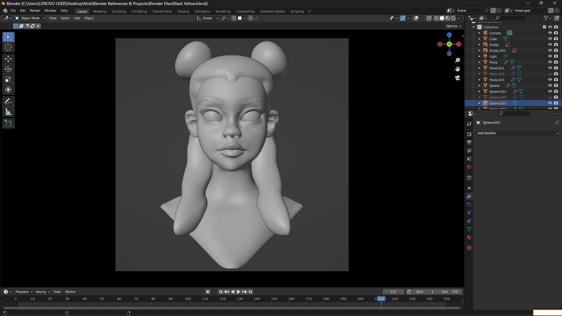 Stylized Female Character Bust 3D model_4