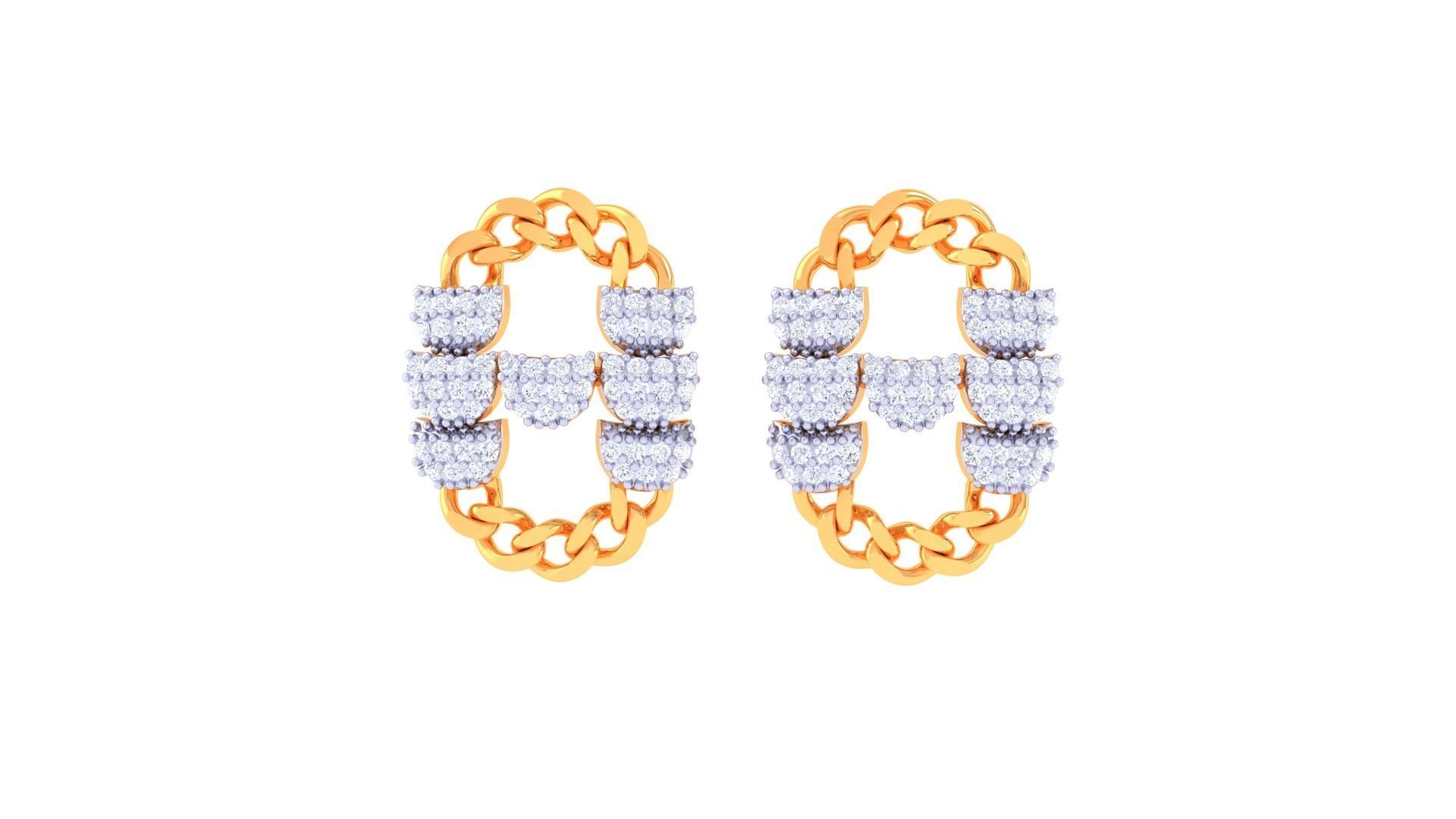 Chain Women Pendant Earrings set 3dm stl obj gltf glb 3mf  3D print model_8