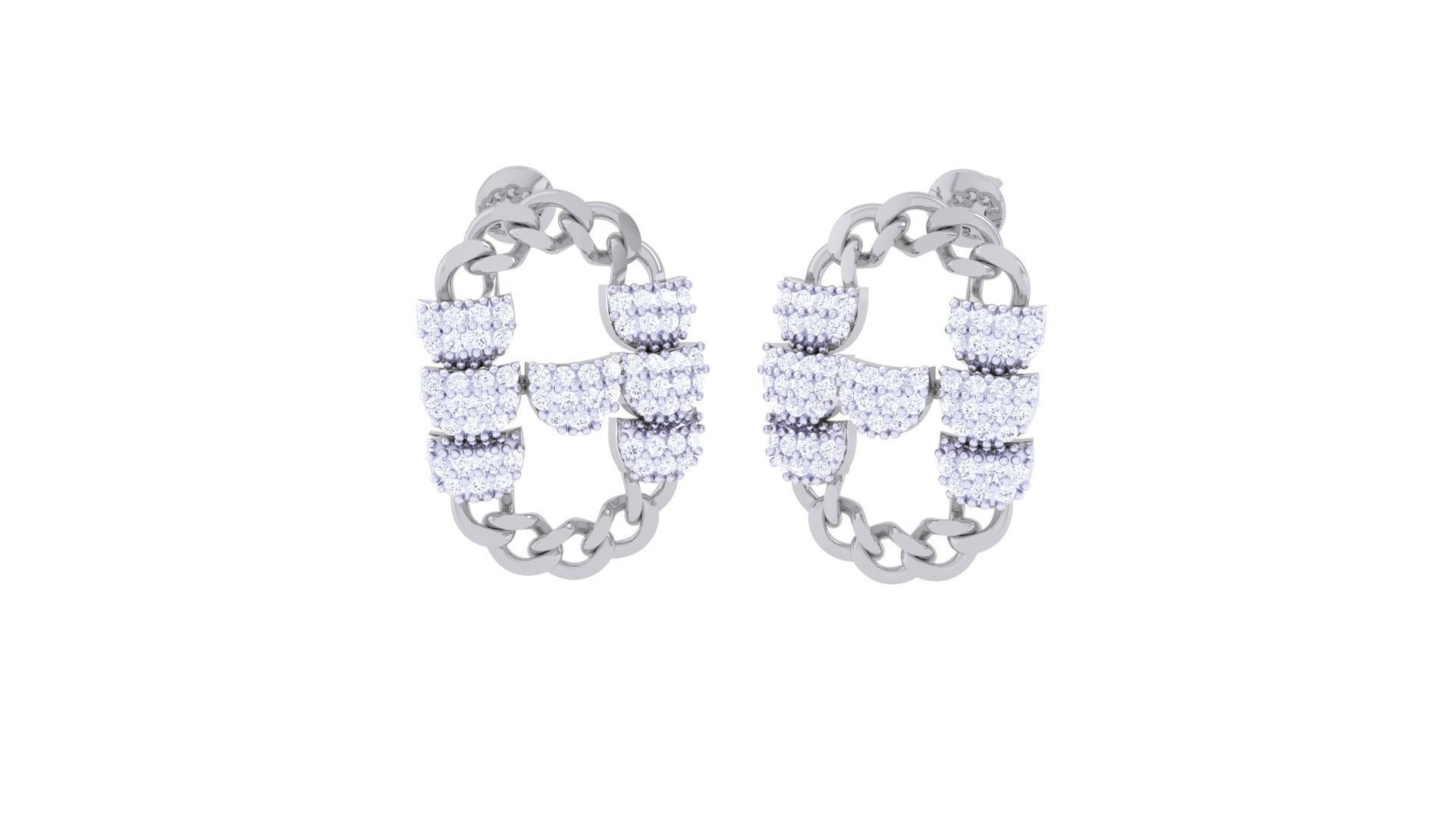 Chain Women Pendant Earrings set 3dm stl obj gltf glb 3mf  3D print model_6