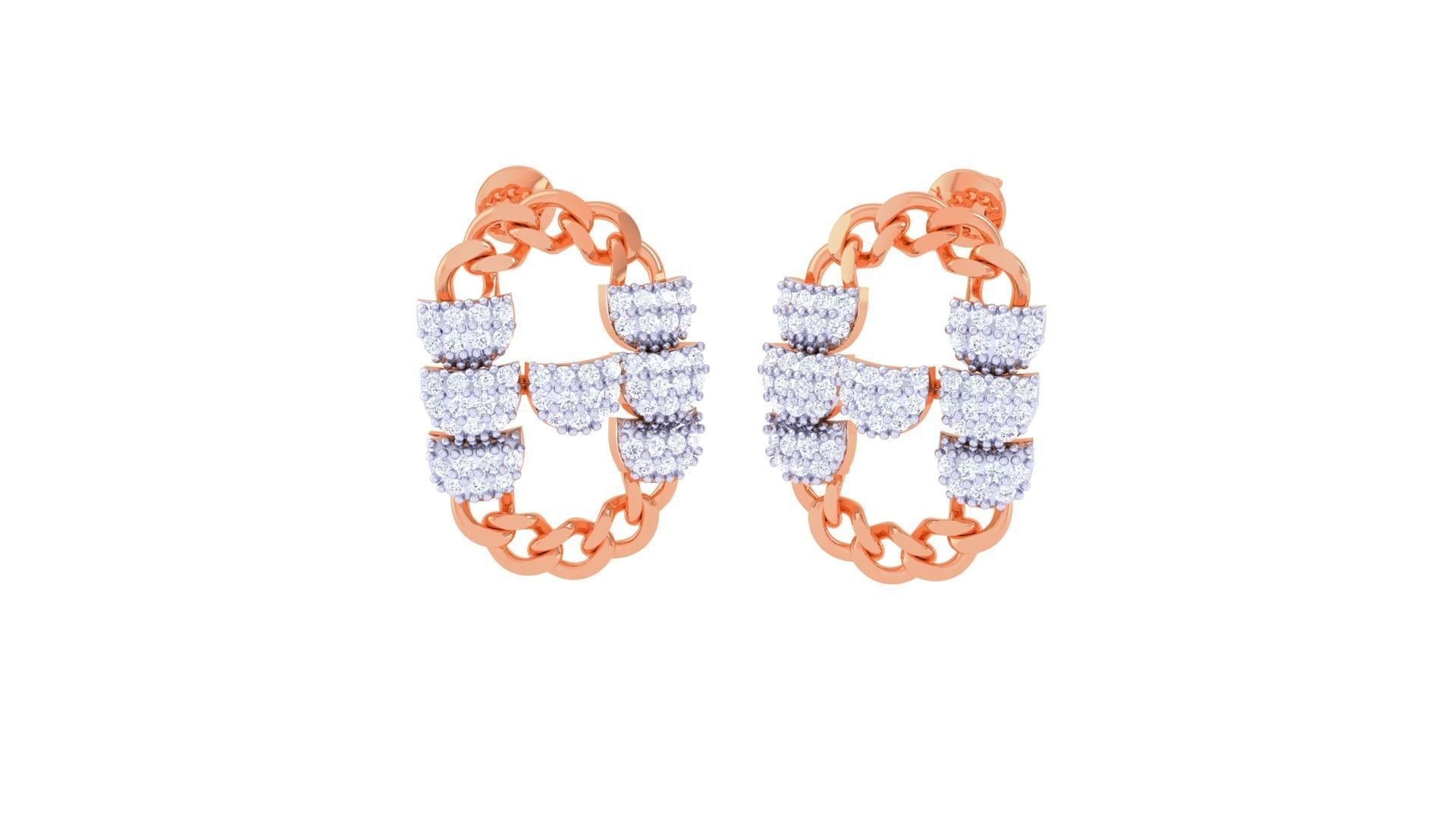 Chain Women Pendant Earrings set 3dm stl obj gltf glb 3mf  3D print model_7