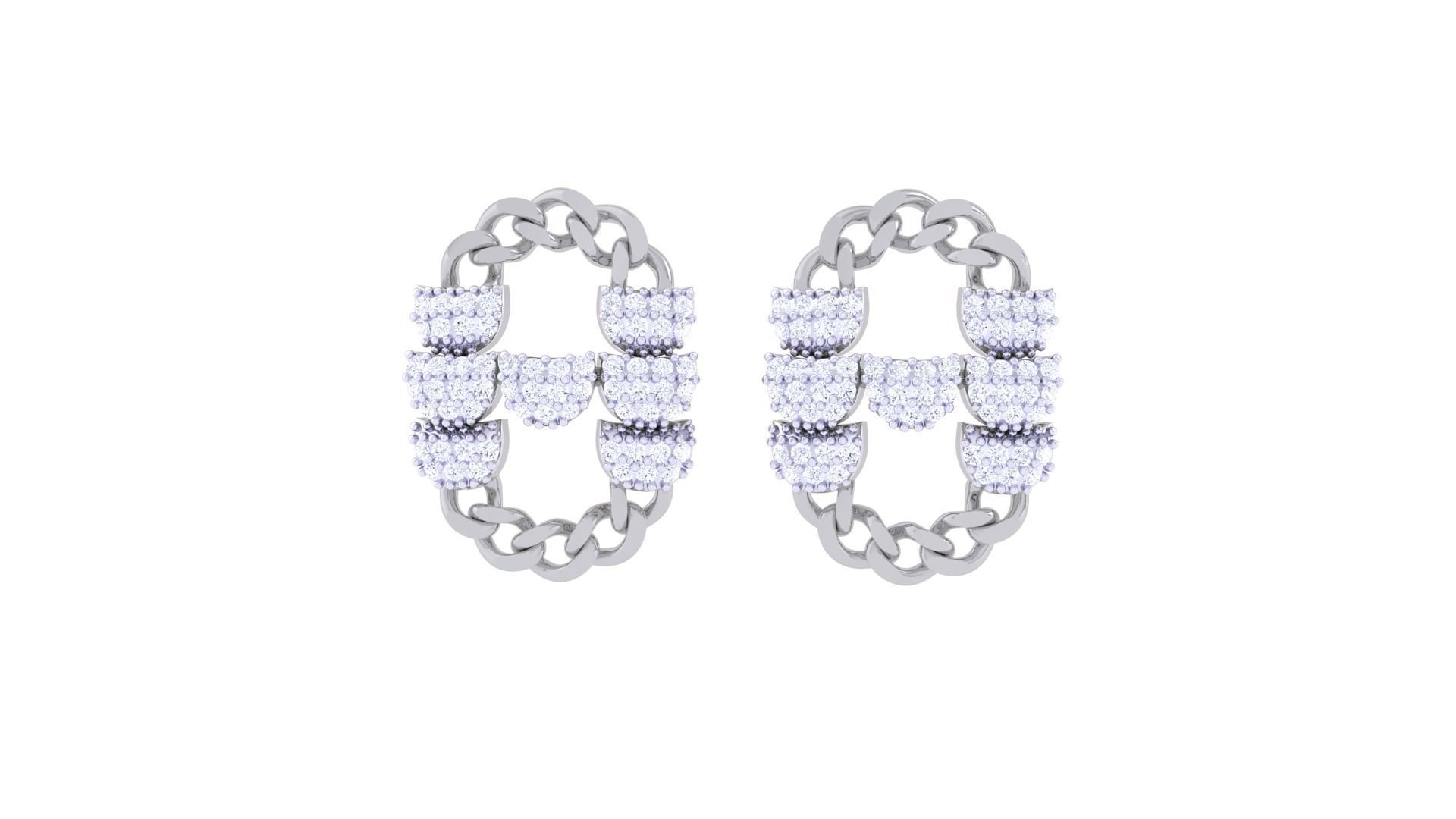 Chain Women Pendant Earrings set 3dm stl obj gltf glb 3mf  3D print model_9