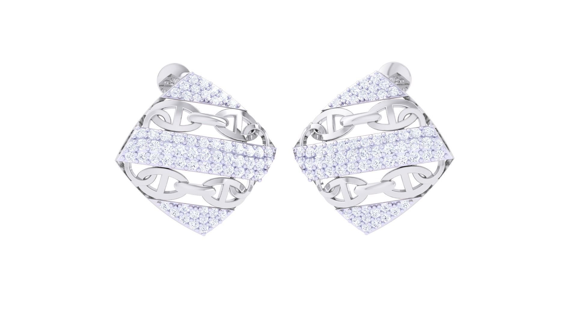 Chain Women Pendant Earrings set 3dm stl obj gltf glb 3mf  3D print model_2