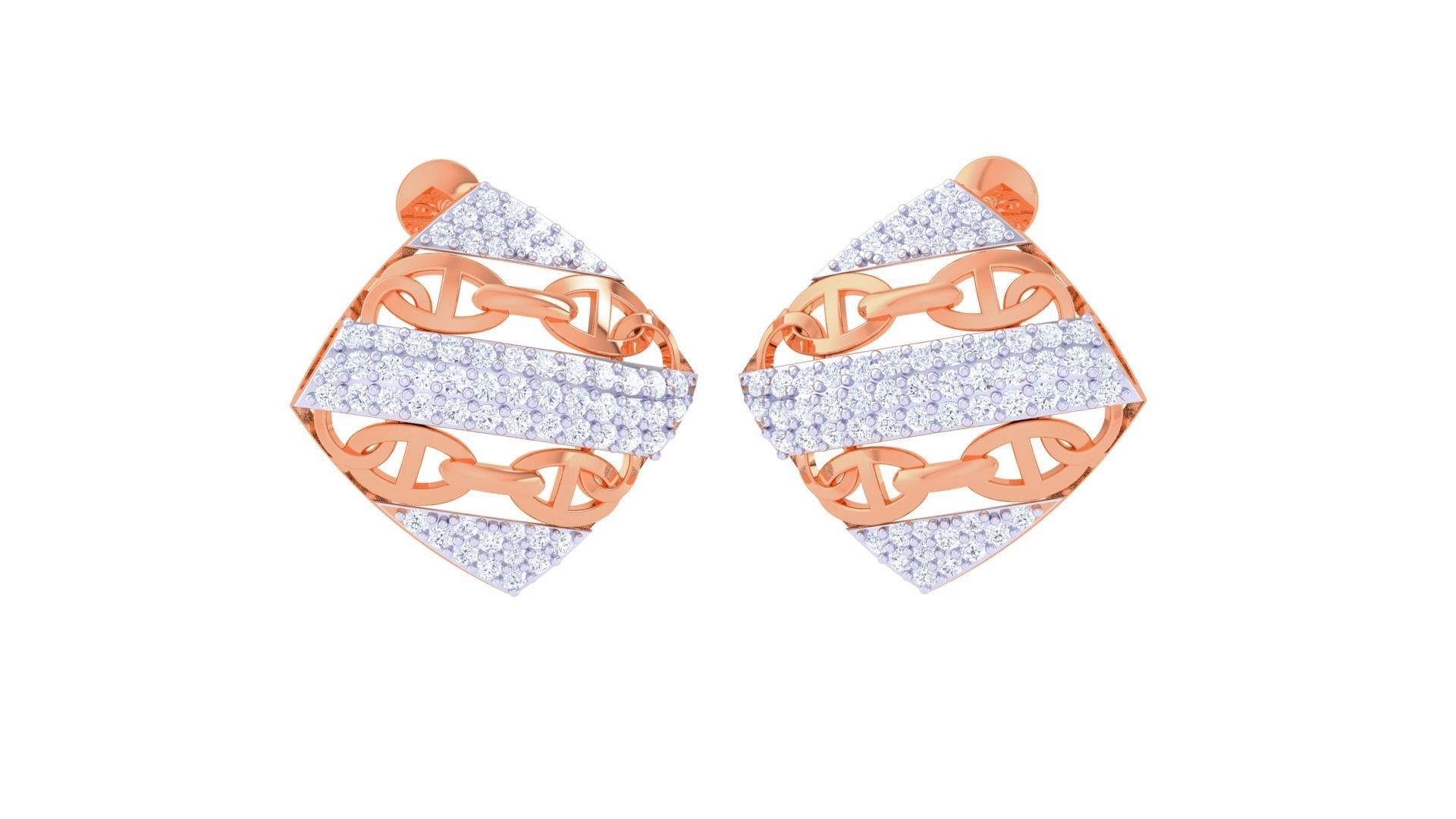 Chain Women Pendant Earrings set 3dm stl obj gltf glb 3mf  3D print model_7