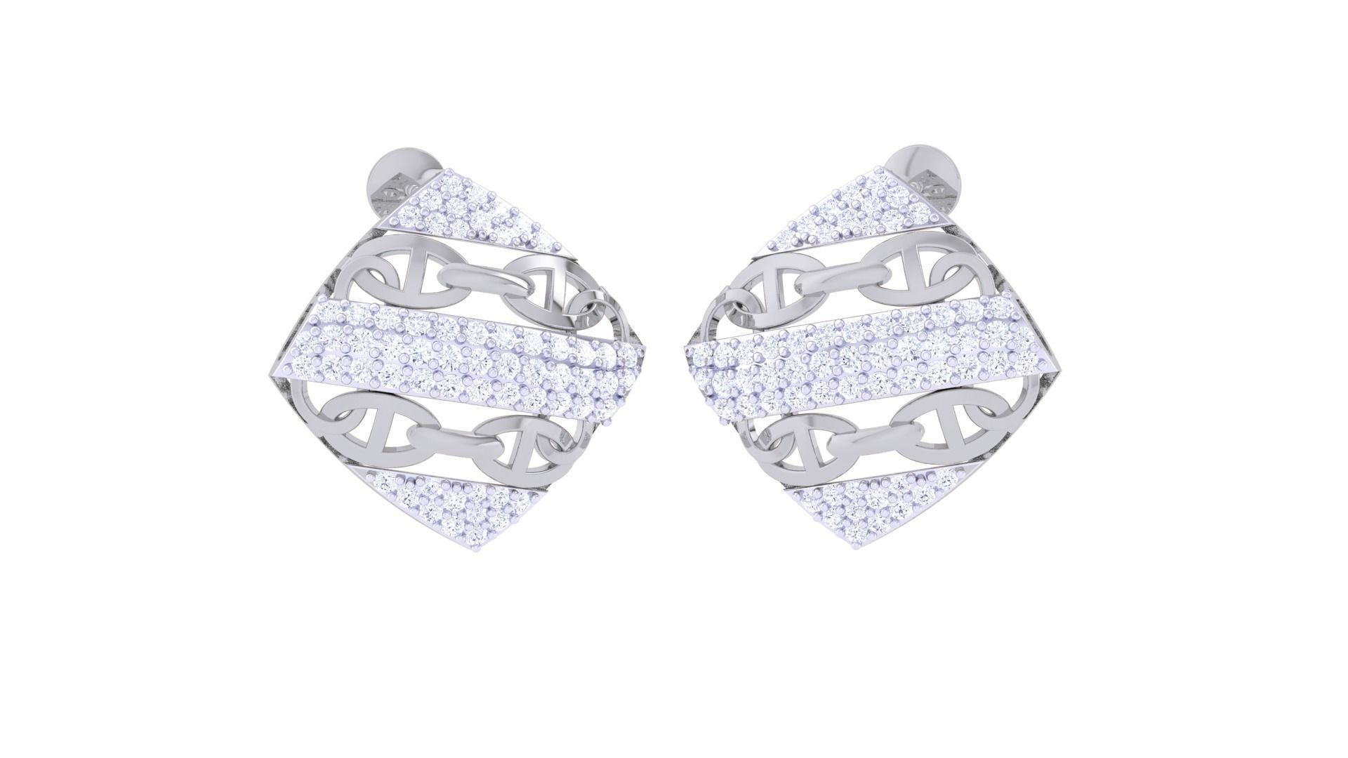 Chain Women Pendant Earrings set 3dm stl obj gltf glb 3mf  3D print model_6