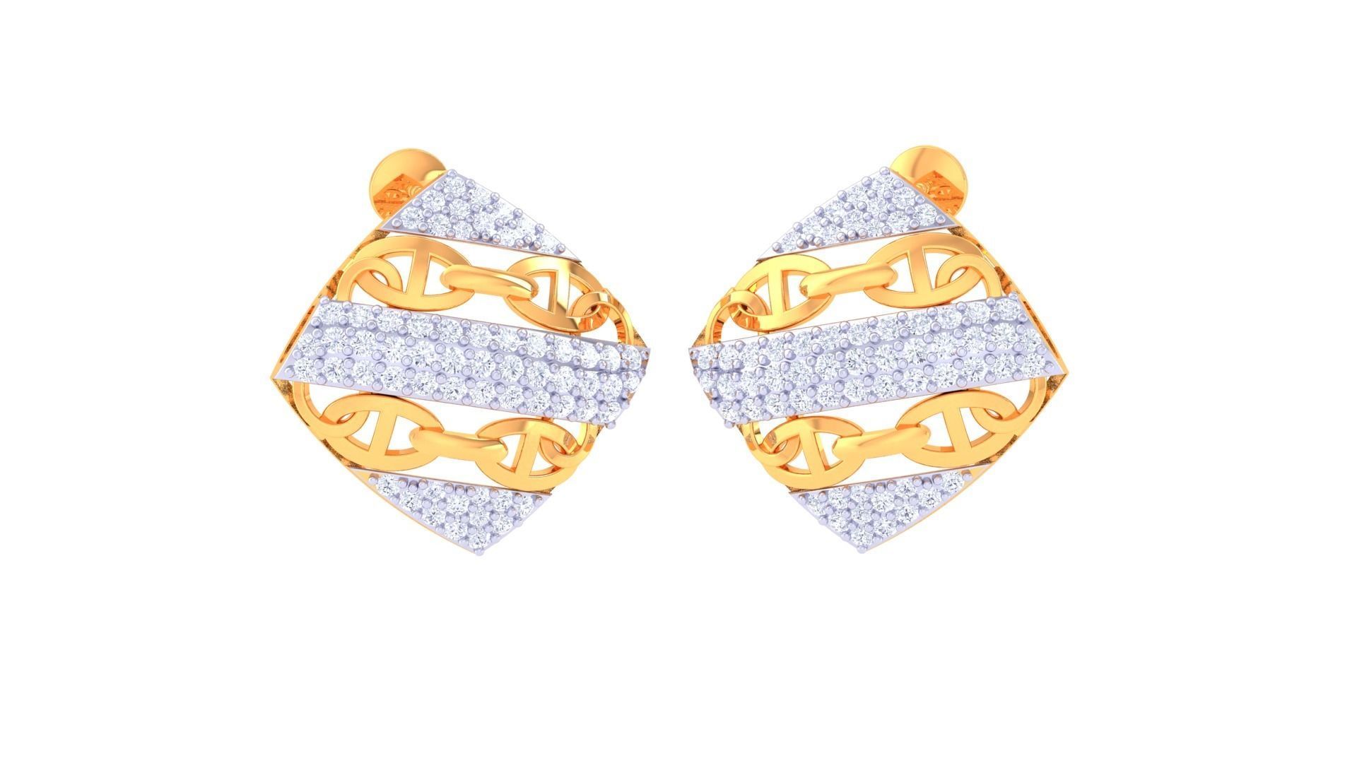 Chain Women Pendant Earrings set 3dm stl obj gltf glb 3mf  3D print model_4