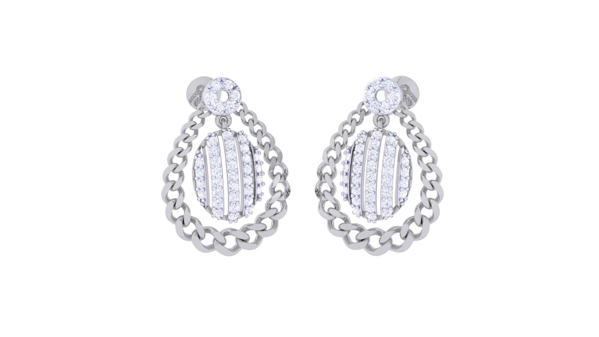 Chain Women Pendant Earrings set 3dm stl obj gltf glb  3D print model_6