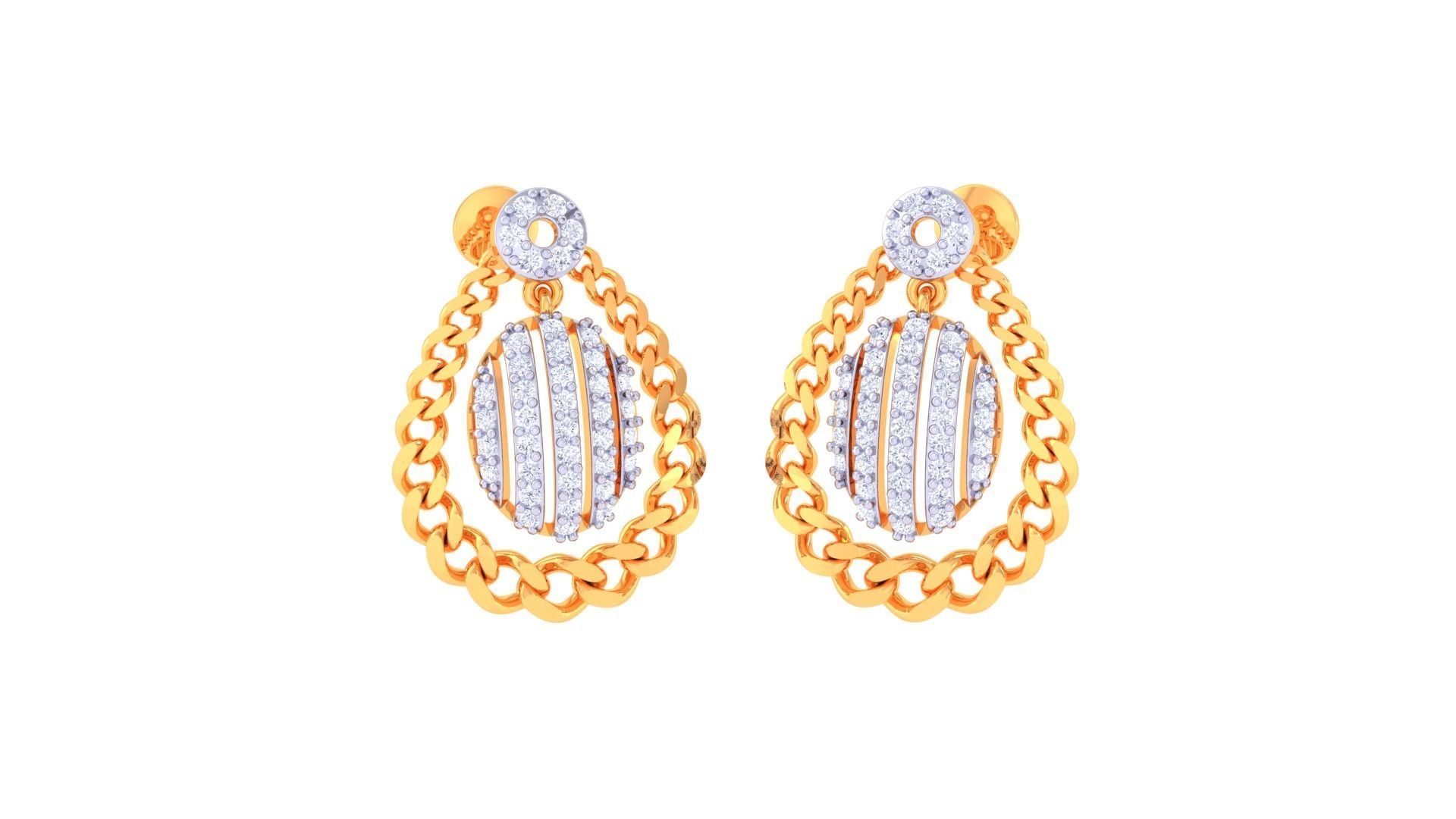 Chain Women Pendant Earrings set 3dm stl obj gltf glb  3D print model_4